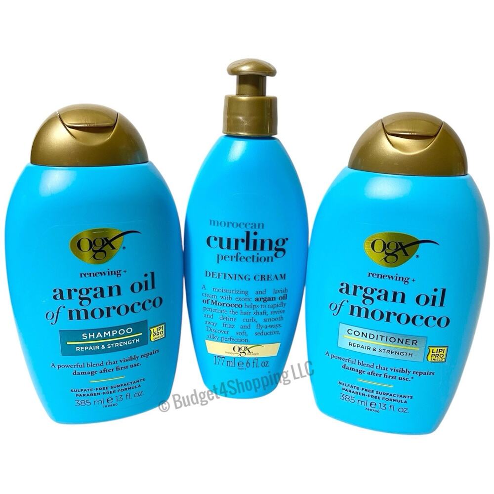 OGX Argan Oil of Morocco Shampoo & Conditioner 13 fl oz Set + Defining Cream